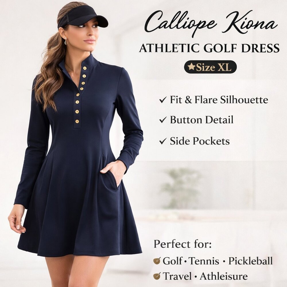 Calliope Kiona Golf Dress XL Athletic Flare Long Sleeve Pockets Golfcore Sport